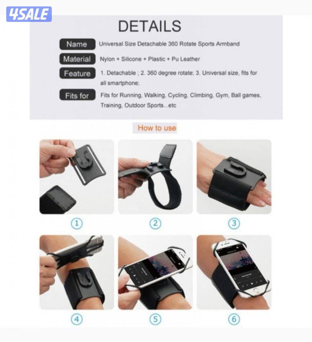 بأوري - سوار حامل للهاتف أثناء الجري أو التمارين - أسود1