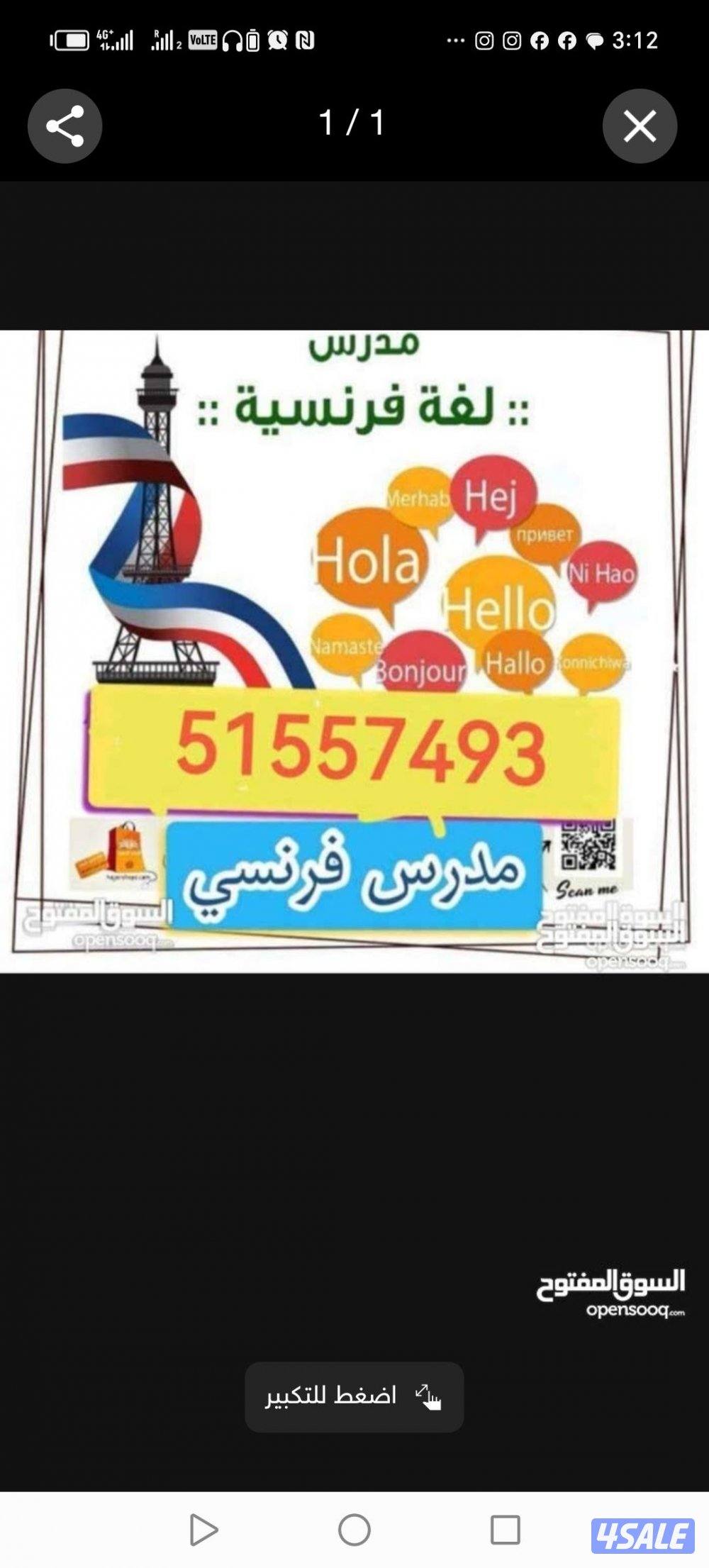 مدرس فرنسي خبره كبيره صف11و12 (شرح القواعد-تلخيص للوحدات حل اختبارات)0