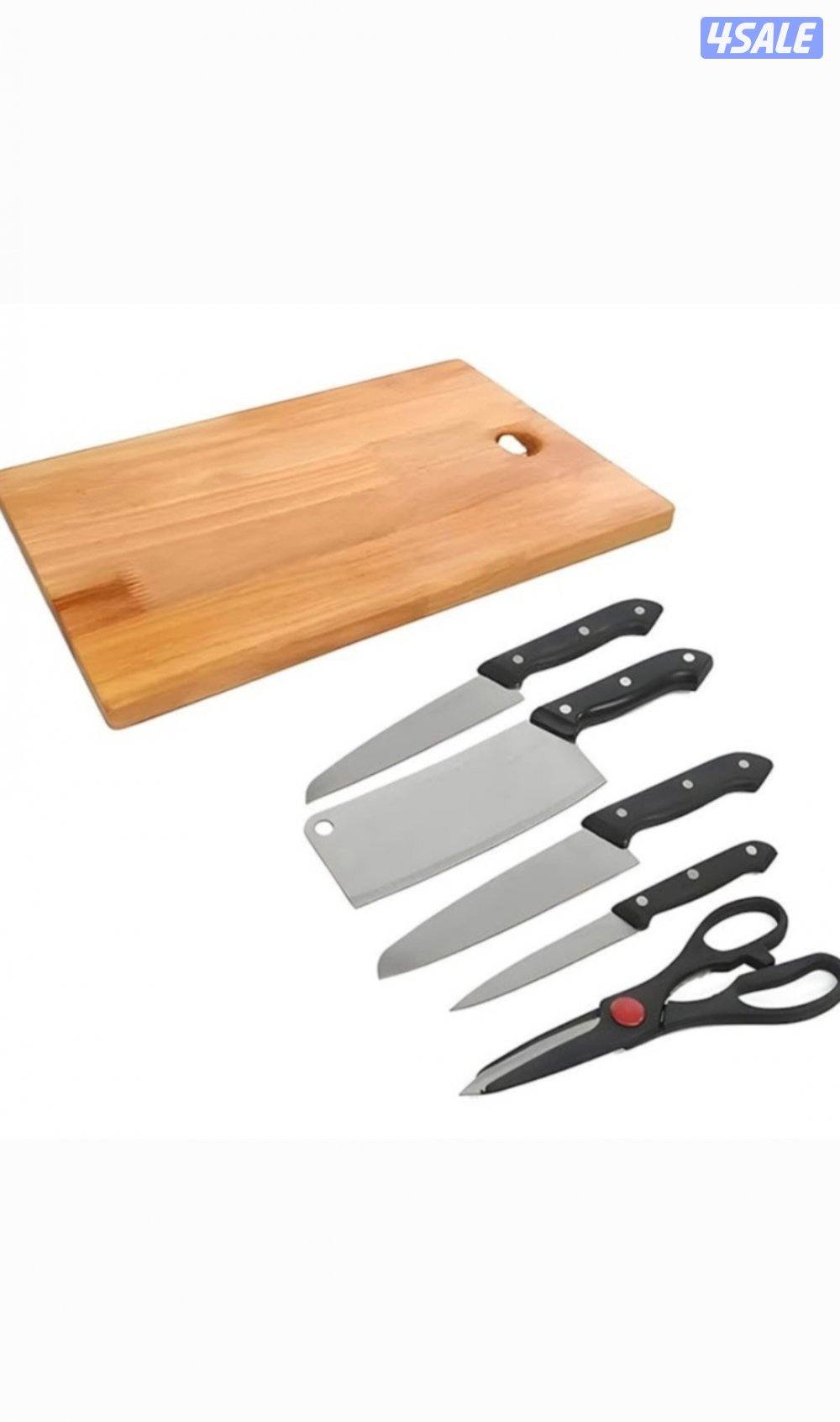 لوح تقطيع خشبي مع مجموعة سكاكين - 6 قطع3