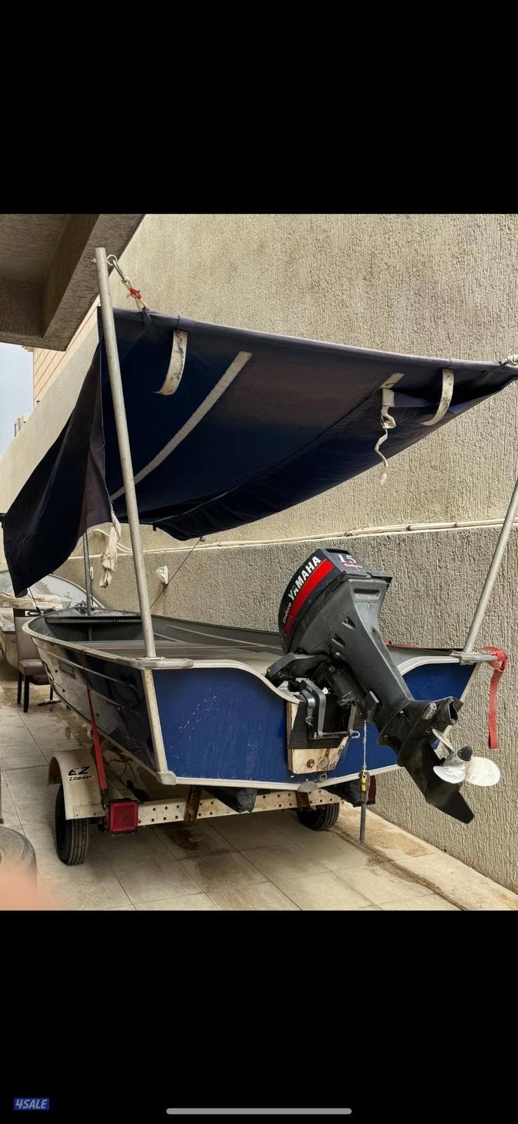 للبيع طراد المنيوم امريكي ١٤ قدم موديل ١٩٩٦ مع عربانة ومكينة 15 ياماها2