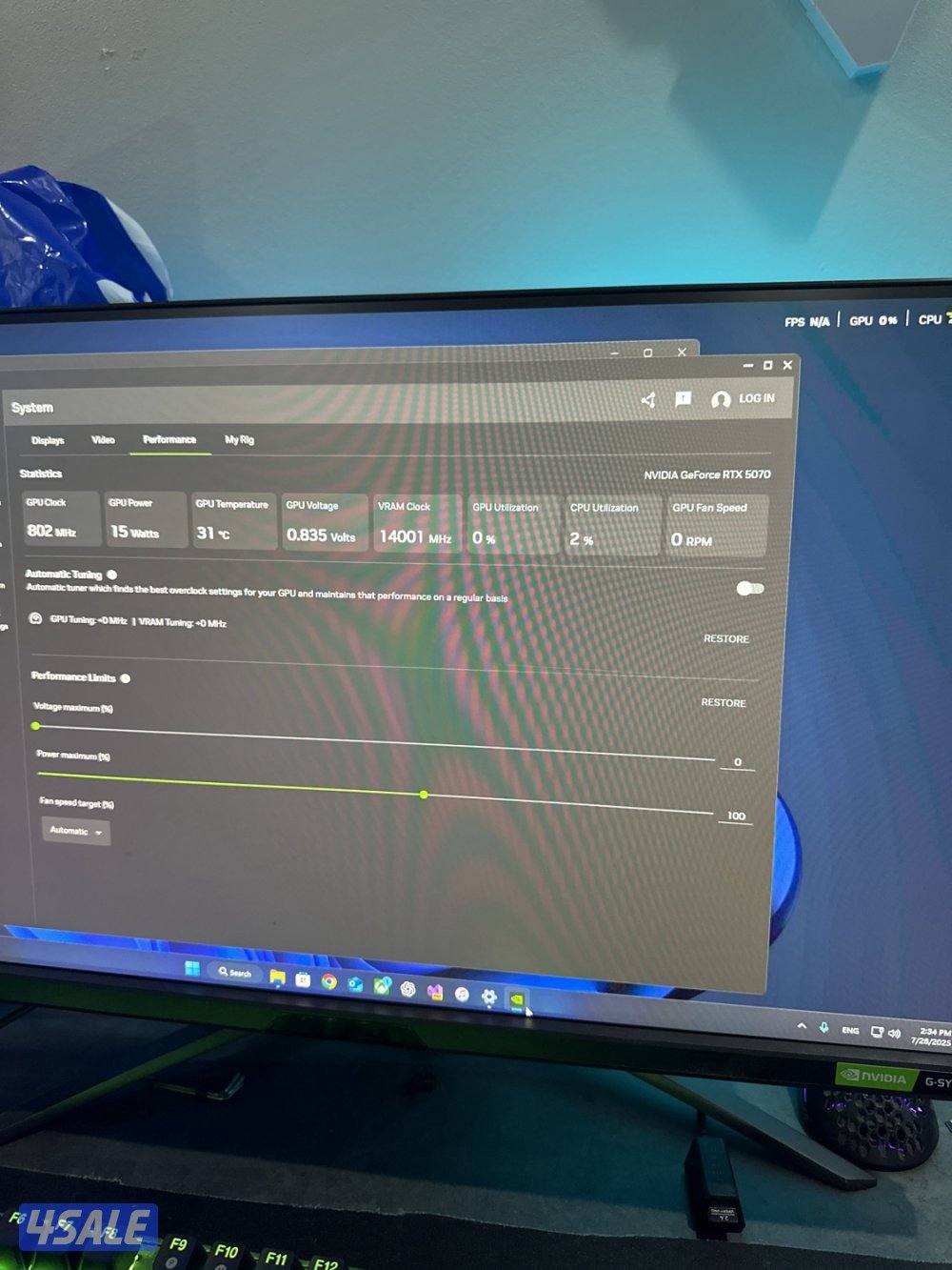 للبيع بيسي نظيف كرت 5070 معالج amd 7800x3d4
