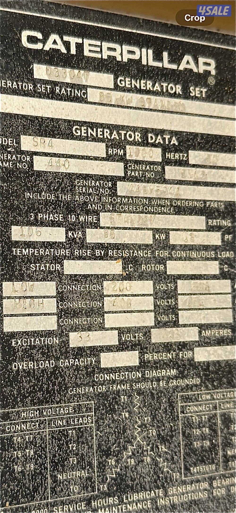 مولد كهربائي كاتبلير قوه ٨٥ واط ١٠٦ kVa مع عربانه ماشي 732 ساعة فقط2