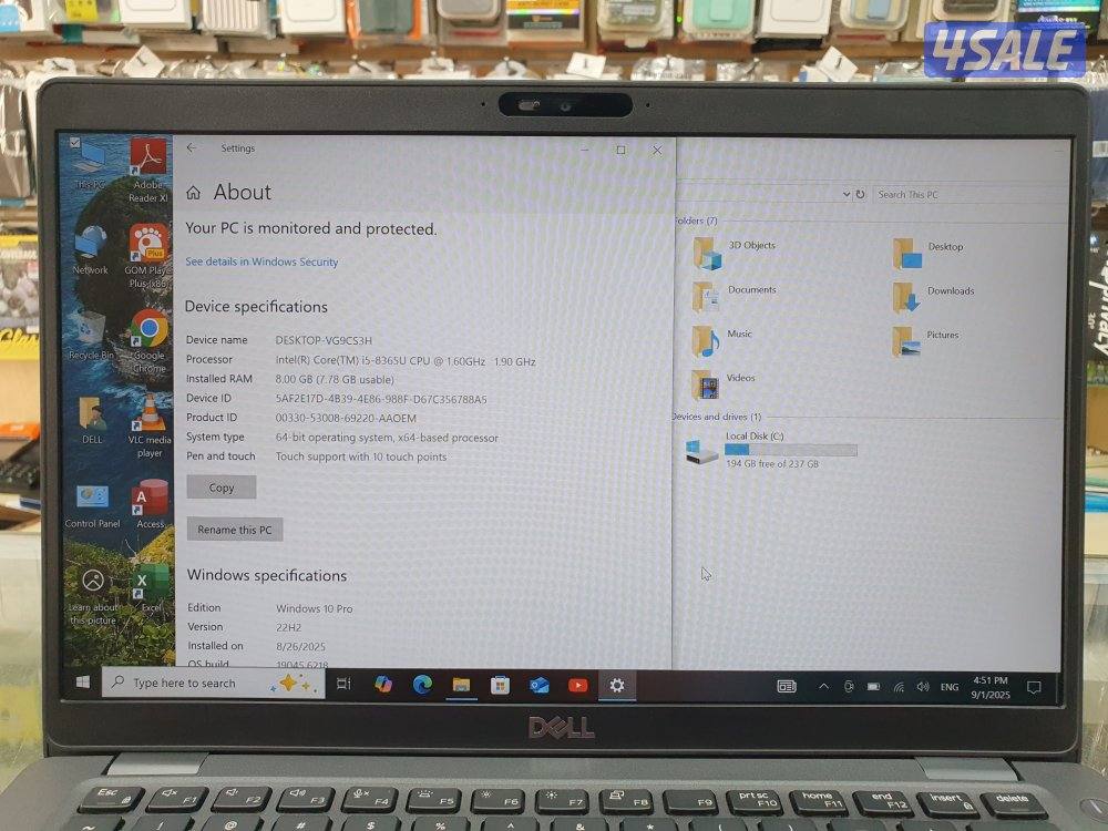 5400 Display DELL LATITUDE 5400 Touch Display Core i5(8th Gen)8GB Ram 256, No: