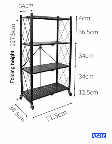 Foldable 4-Tier Storage Shelf on Wheels | Black Metal Shelving Unit2
