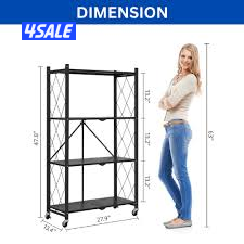 Foldable 4-Tier Storage Shelf on Wheels | Black Metal Shelving Unit1