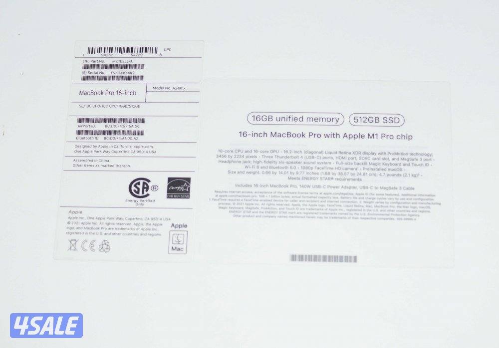 MBP M1 Pro 16” 16GB 512GB1