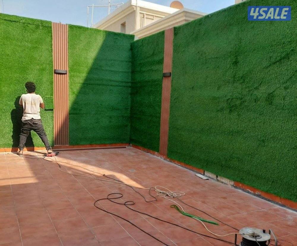 ابو ابراهيم. عمل حدائق. ثيل صناعي. سور تركي. أشجار. قص. زراع. ثيل صناع3