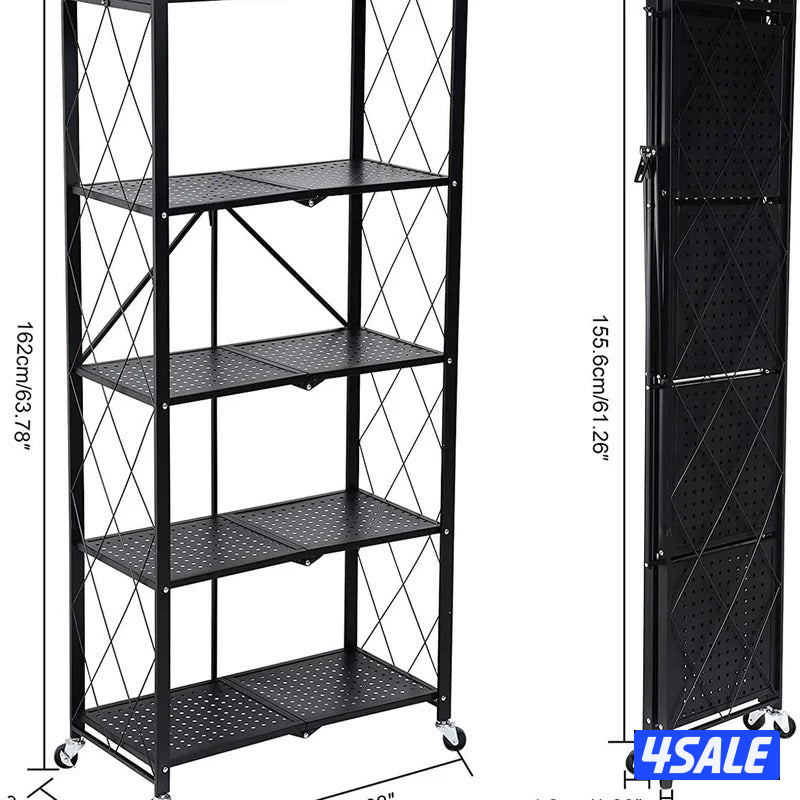 5-Tier Foldable Metal Storage Shelf with Wheels - Easy Setup2