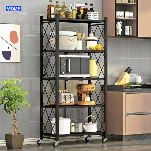 5-Tier Foldable Metal Storage Shelf with Wheels - Easy Setup3