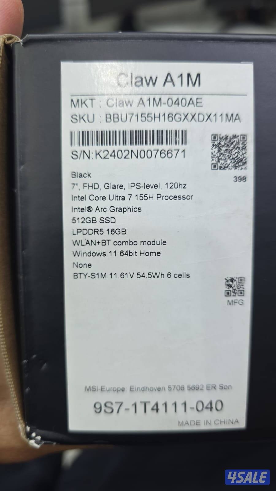 للبيع msi claw A1M0