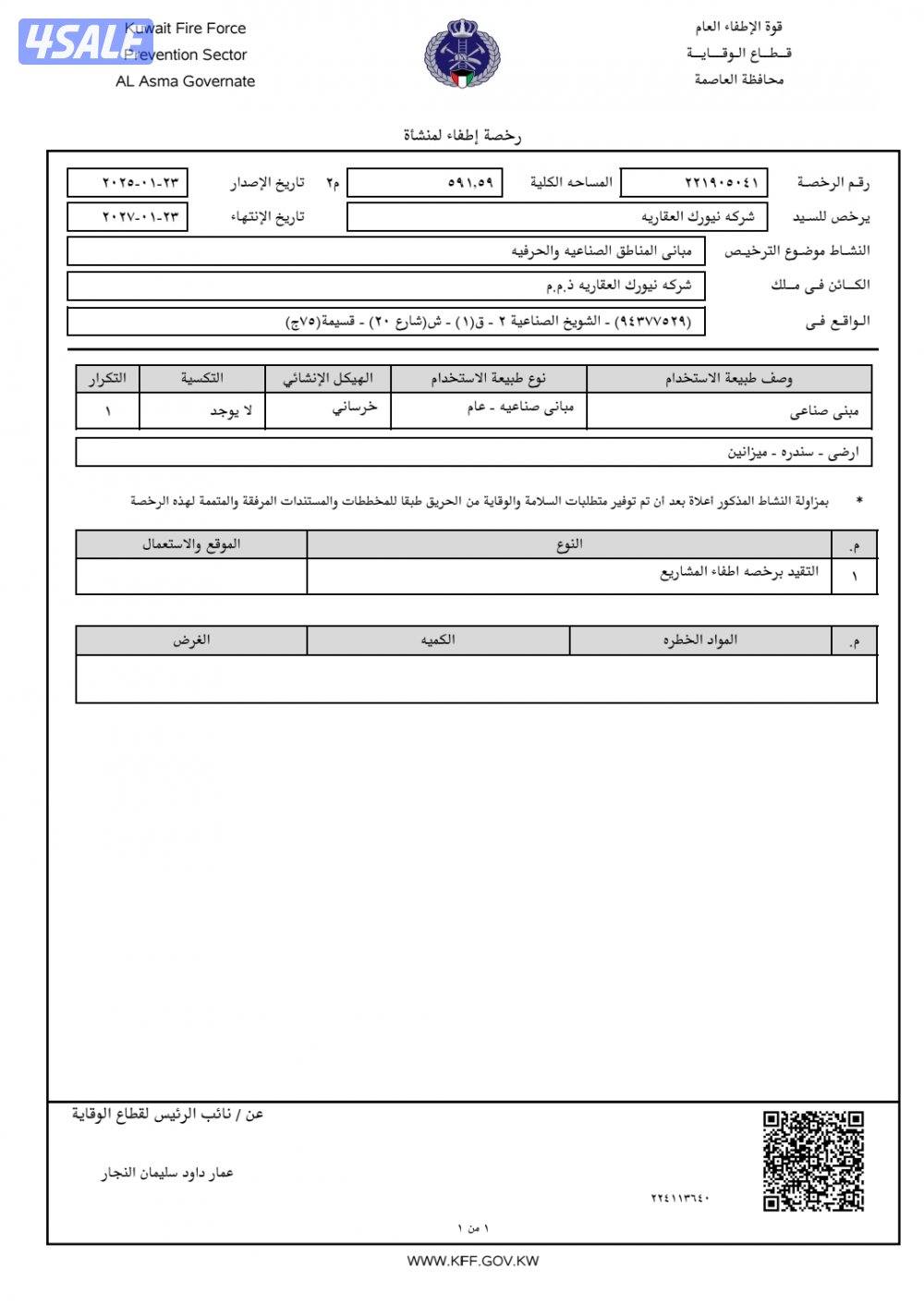 للأجار شبرة بشويخ الصناعية ٣٢٠ متر مربع0