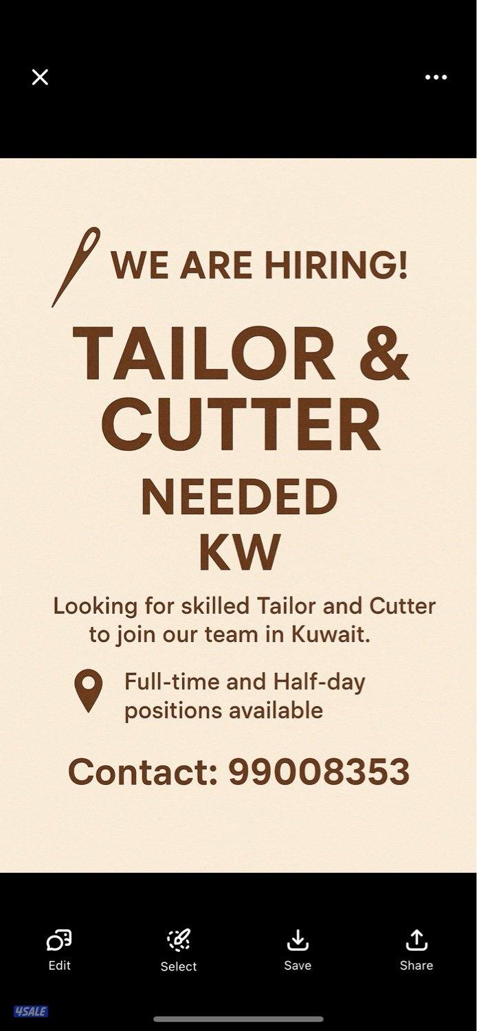 مطلوب خياطة وقصاصة required tailor and cutter0