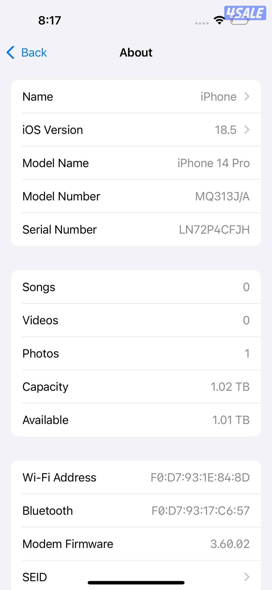 ايفون14برو–1تيرابايت–بنفسجي–iPhone14Pro–1TB–Purple–used–like–new3