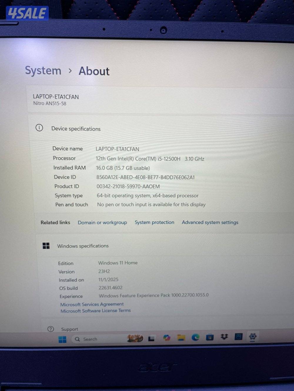 للبيع: Acer Nitro 5 /Core i5-12500H5