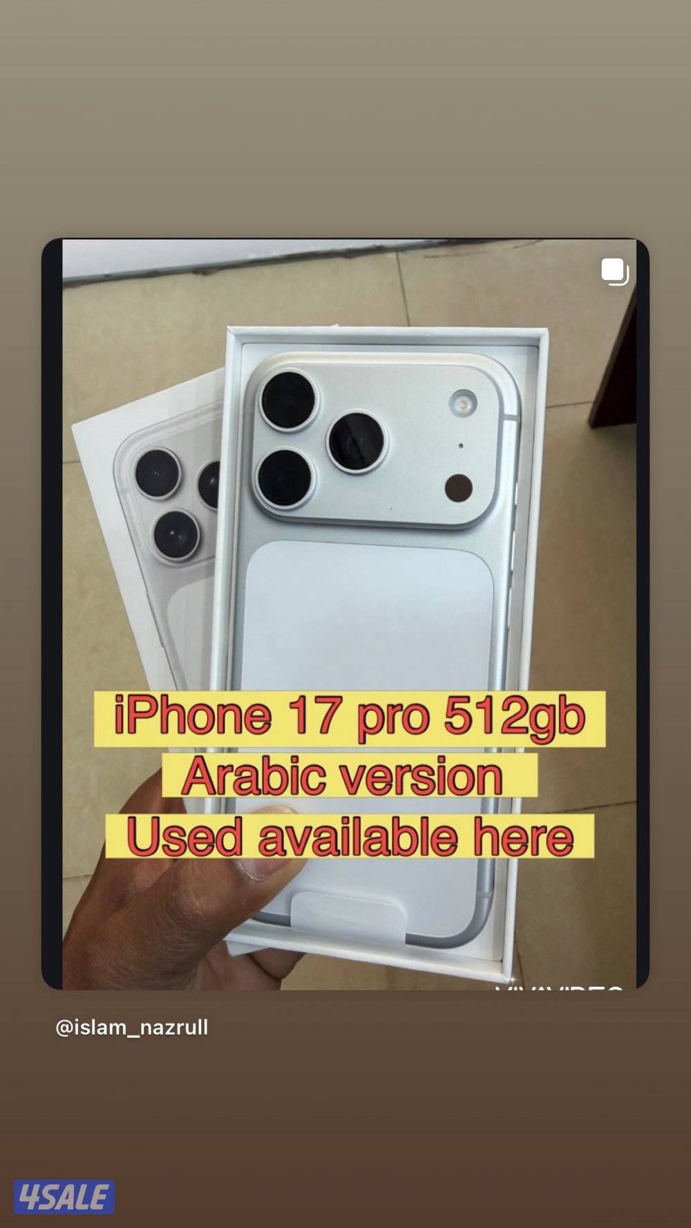 iPhone 17 pro 512gb white color Arabic version used available here1