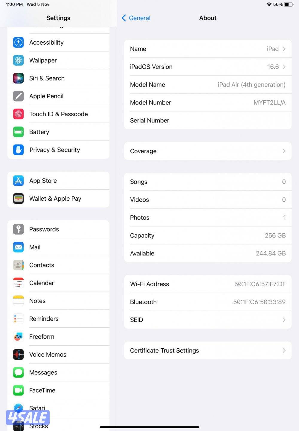 ايباد اير – 256 جيجابايت – رمادي – iPad Air 4th 256GB – Gray – Wi-Fi8