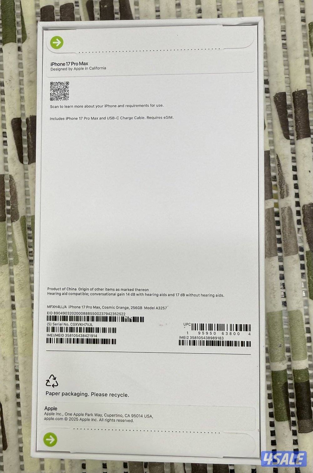 iPhone 17 Pro Max 256 GB (US Version English ) Orange New Sealed!2