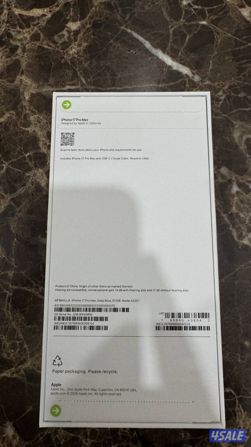 للبيع ايفون 17 بروماكس 512 gb الجهاز جديد بالكرتون2