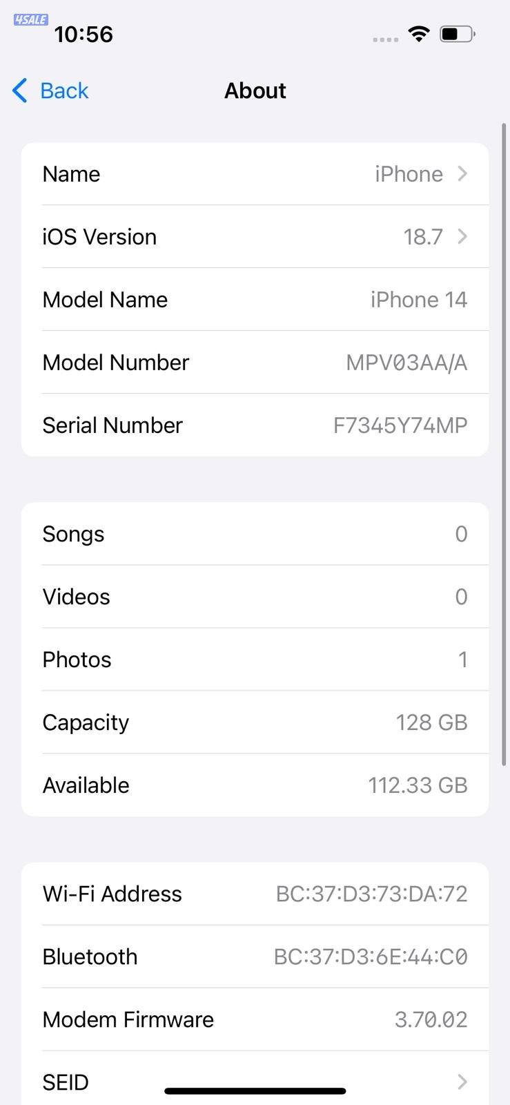 ايفون 14 128 جيجا بنفسجي iPhone 14 128GB Purple Used like new4