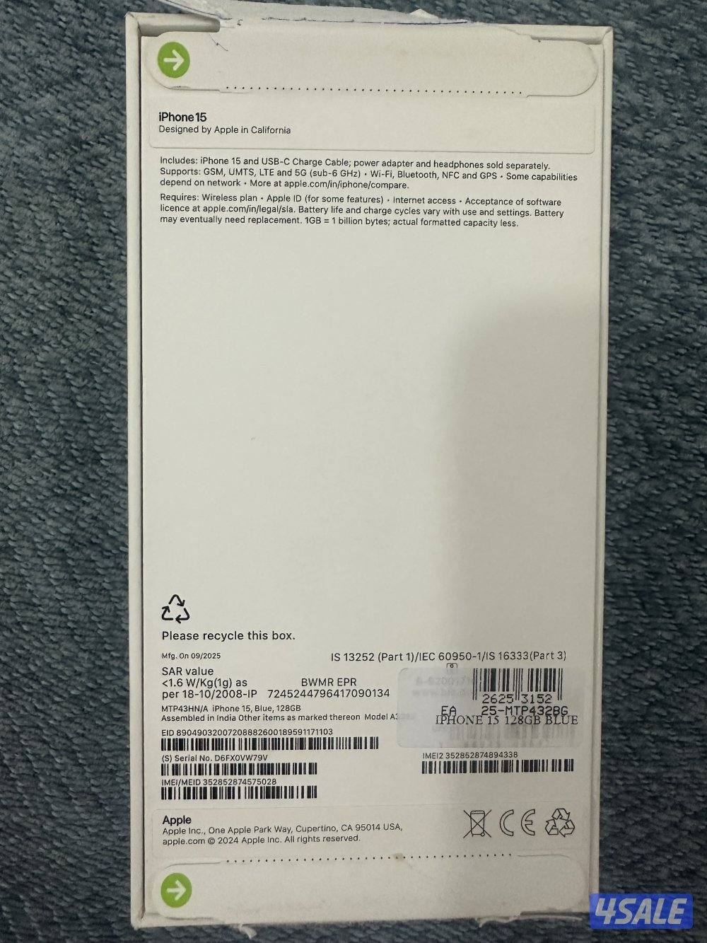 ايفون 15 جديد بالكرتون 128 جيجا لم يستخدم2