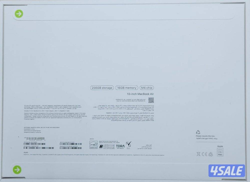 للبيع  new M4 MacBook Air 265 ssd 16 GB RAM 13. 31