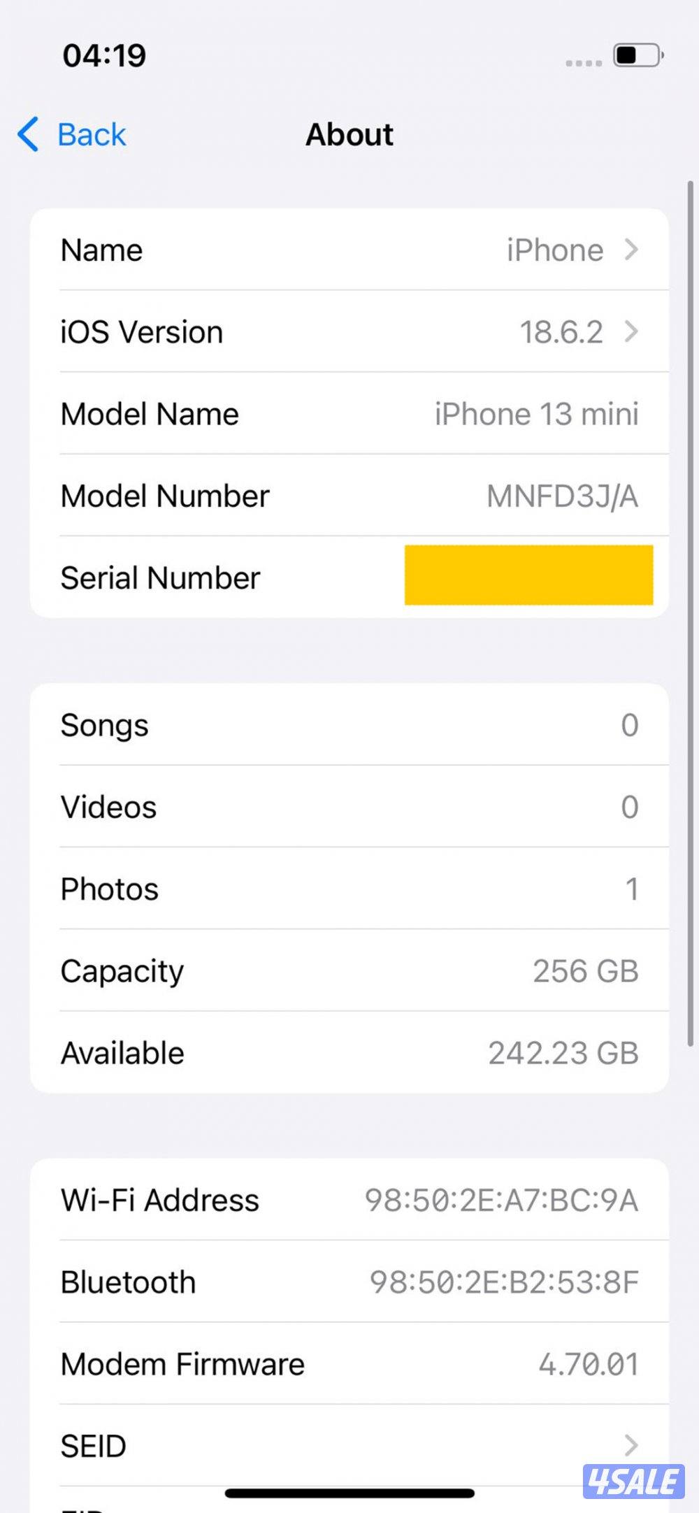 ايفون 13 ميني أخضر 256 جيجابايت 75% – iPhone 13 Mini Green 256GB Batte8