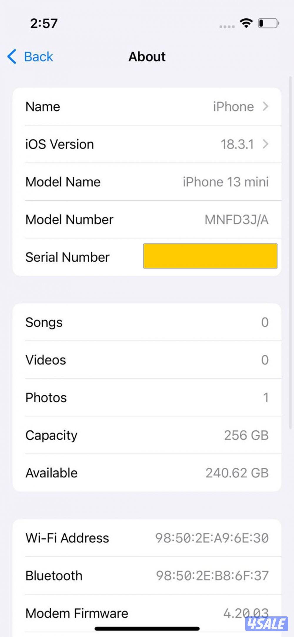 ايفون 13 ميني أخضر 256 جيجابايت 75% – iPhone 13 Mini Green 256GB Batte7