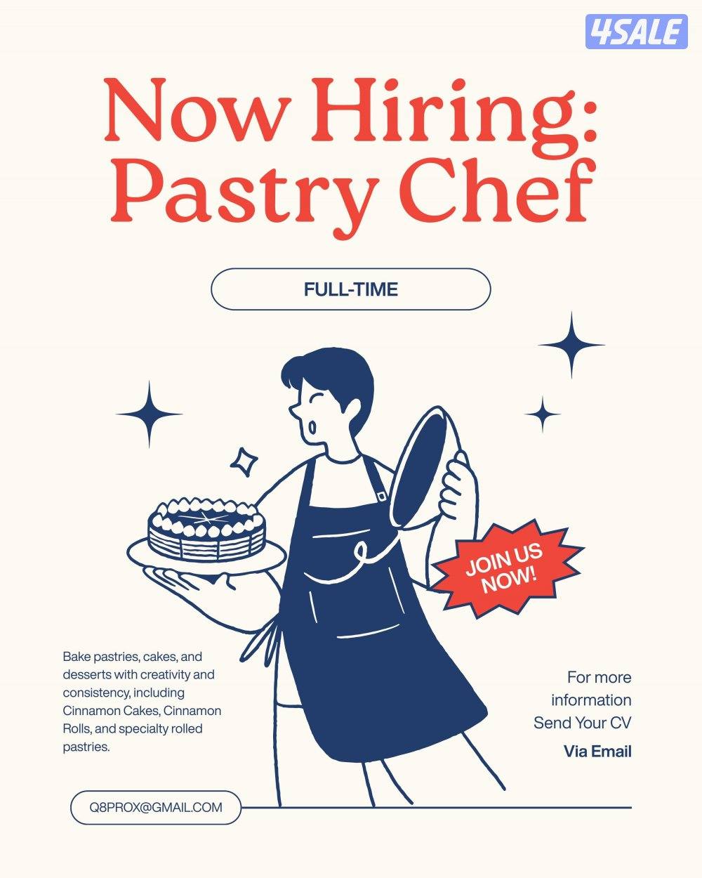 Pastry Chef (Cinnamon & Cake Roll Specialist)0