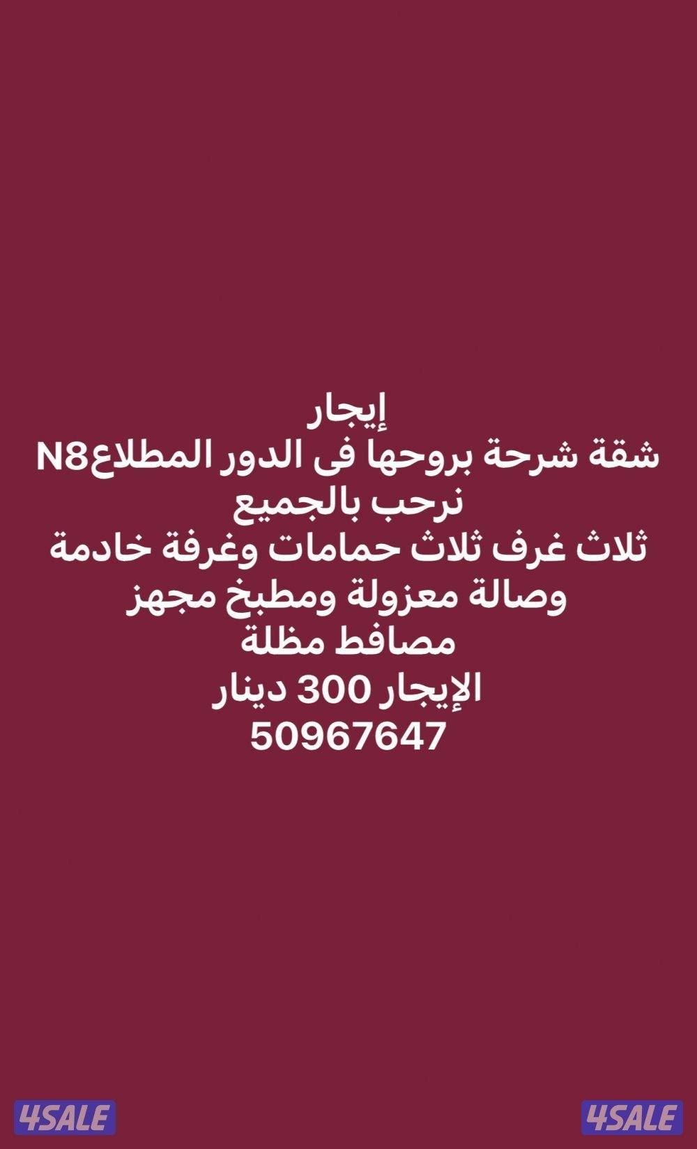 شقة بروحها فى الدور للجميع0