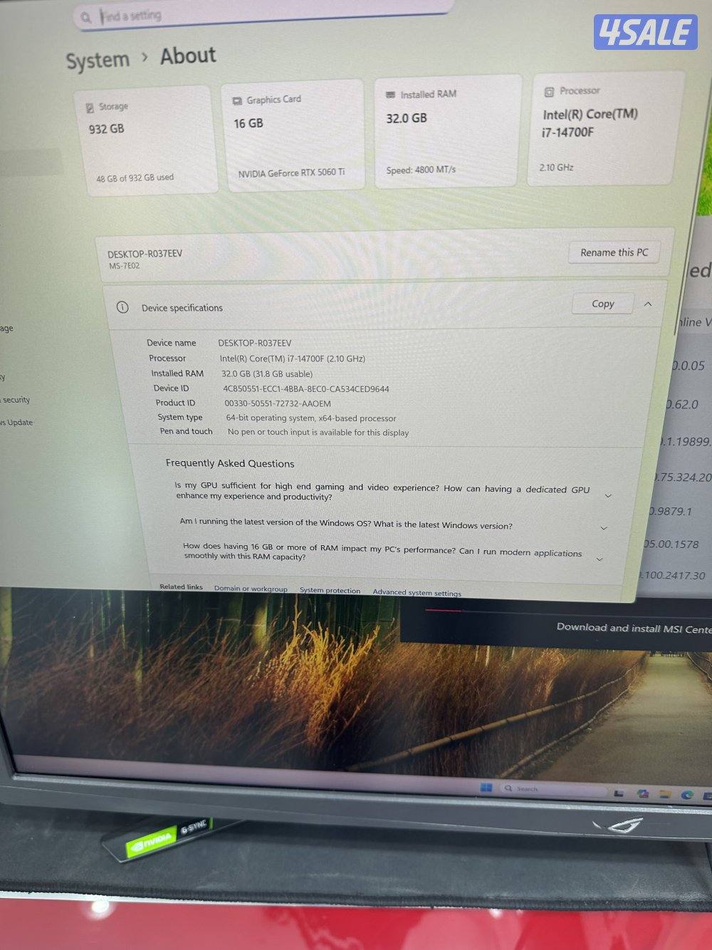 Pc gaming core i7 14700f -32gb ram-1TB ssd -RTX5060Ti16gb4