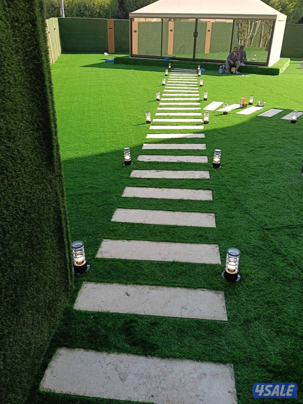 تنسيق حدائق وأسوار تيل طبيعى وصناعى وتركيب الانتر لوك والكيربستون والم2