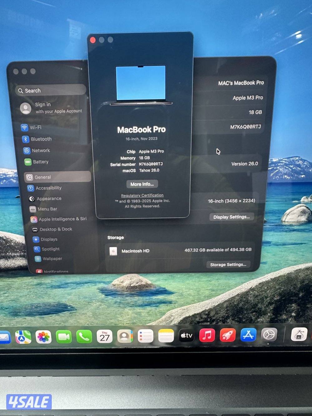 MacBook M3 pro -16, -18GB -512GB -10 cpu-18GPU- cycle 198 battery 98%1