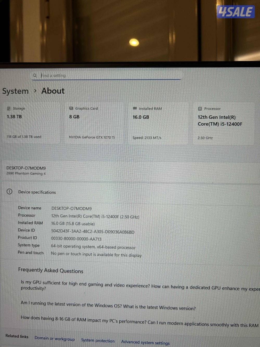 للبيع كمبيوتر قيمنق1