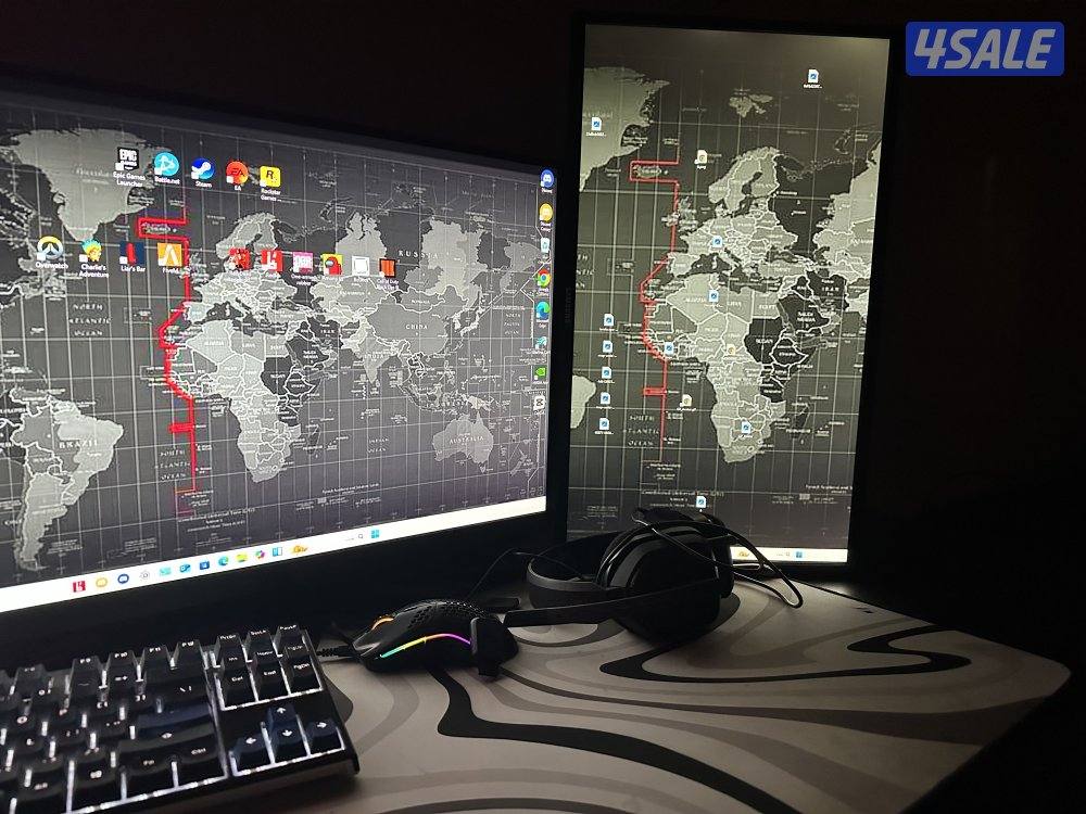 بيسي + شاشتين +ماوس +كيبورد +ستاند شاشه +مايك2