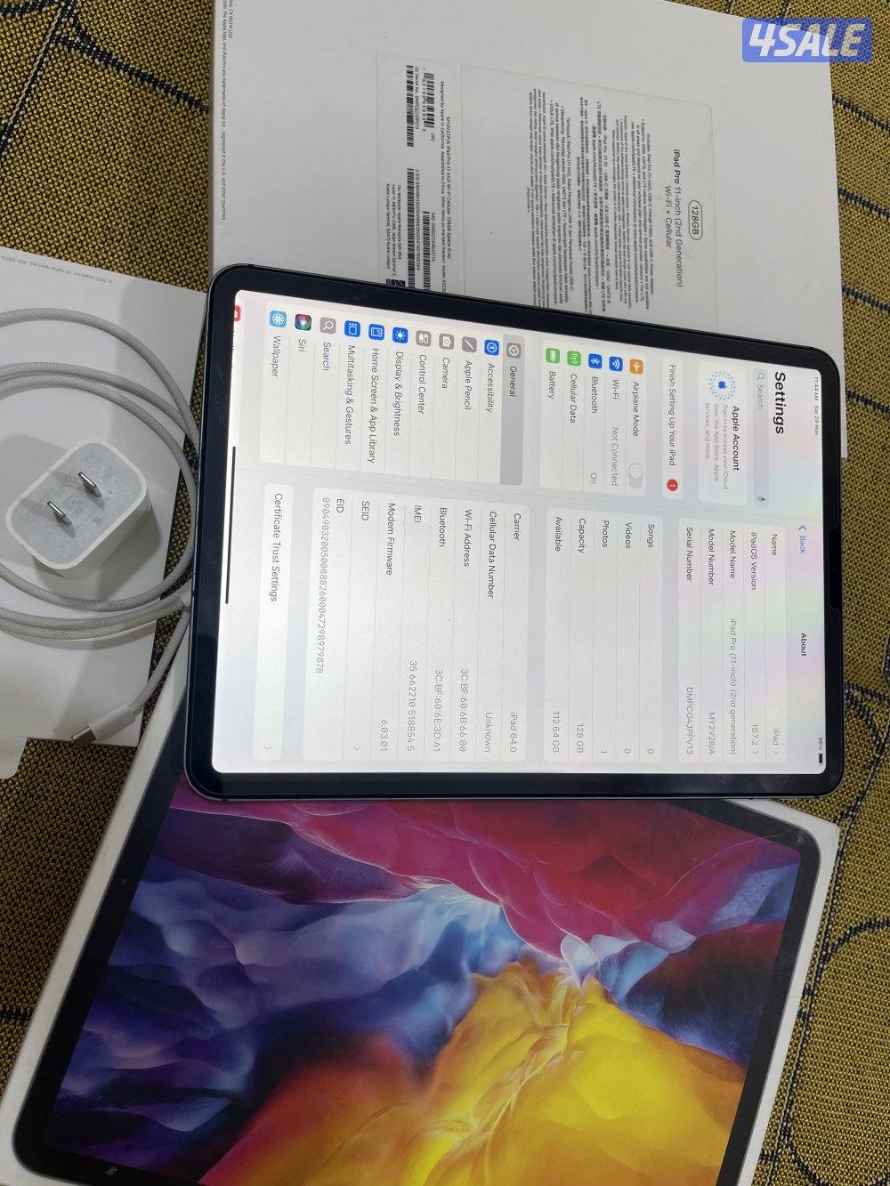 ايباد ابل برو 11 انش 128 قيقا خط شريحة نظيف وشغال تمام مع الكرتون1