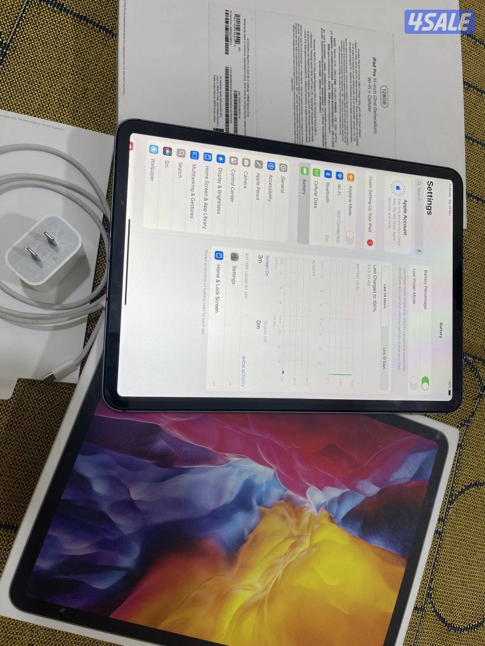 ايباد ابل برو 11 انش 128 قيقا خط شريحة نظيف وشغال تمام مع الكرتون5