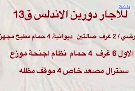 للإيجار شقة / دور/  الأندلس3