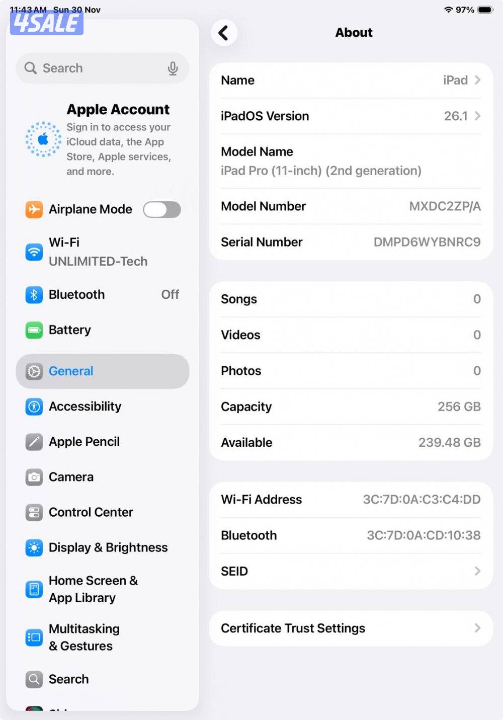 آيباد برو 11 إنش – الجيل الثاني – رمادي – 256 جيجا | iPad Pro 11 (2nd14