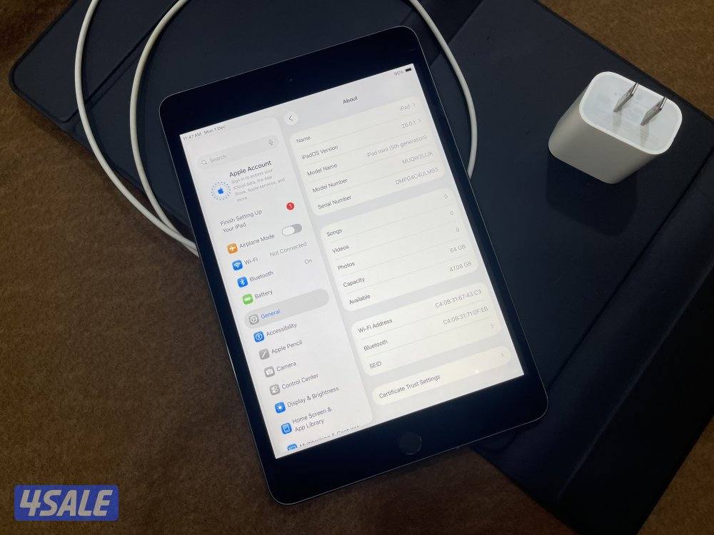 ايباد ابل ميني 5 رمادي 64 قيقا بطارية 96 مو مفتوح ولا مصلح تحديث 26.11
