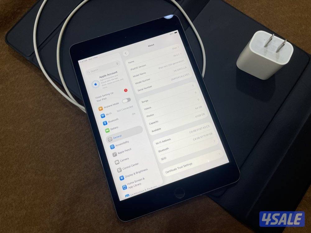 ايباد ابل ميني 5 رمادي 64 قيقا بطارية 96 مو مفتوح ولا مصلح تحديث 26.14