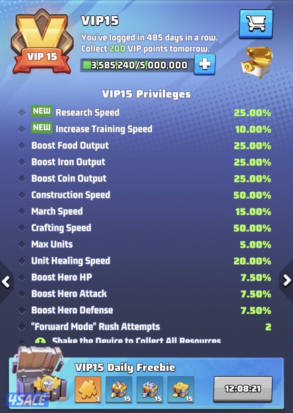 حساب للبيع – لعبة لاست وور (Last War) – سيرفر 7815