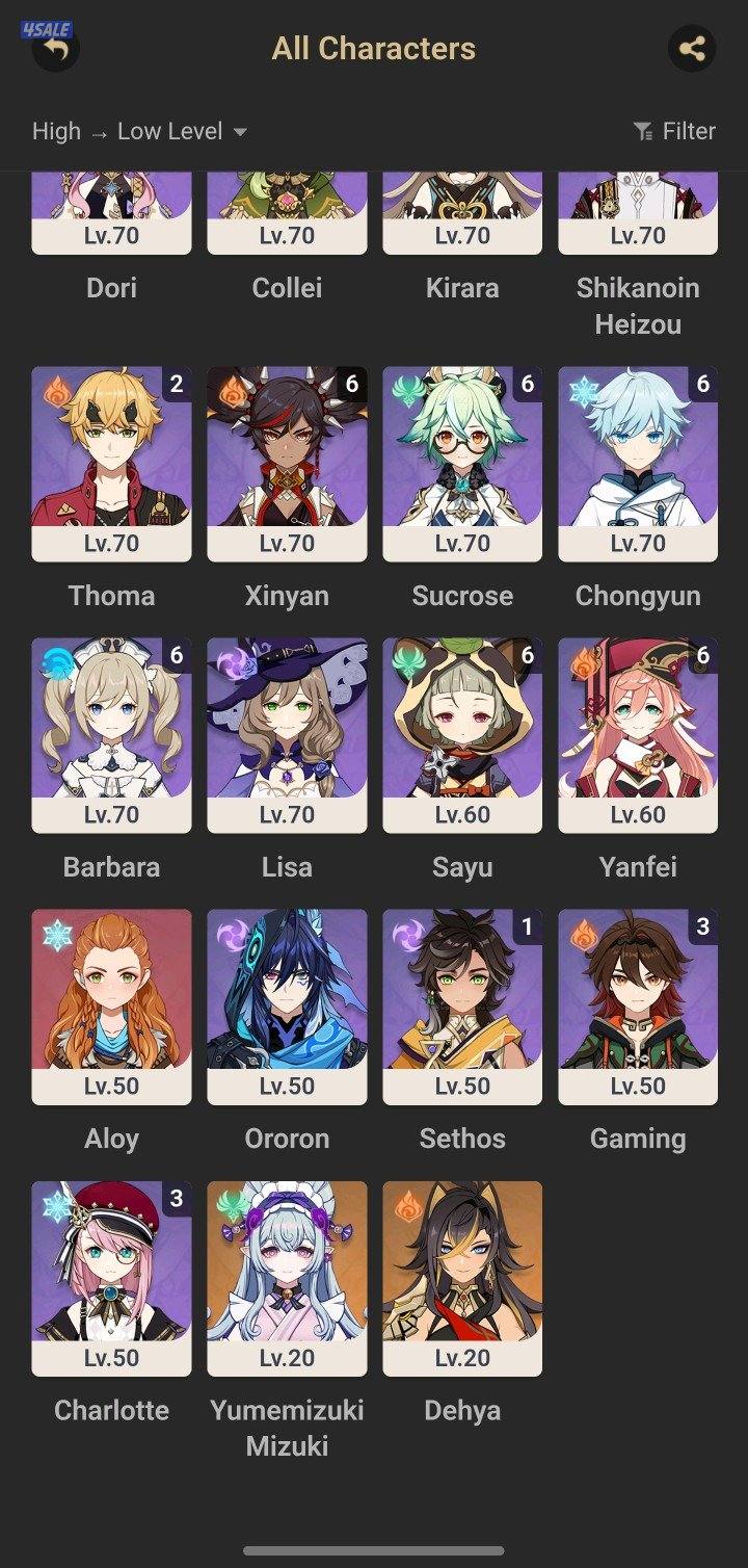 حساب قينشن لفل ٦٠ (٢٩ شخصية ٥ نجوم ) ( ١٣+ سلاح ٥ نجوم )4