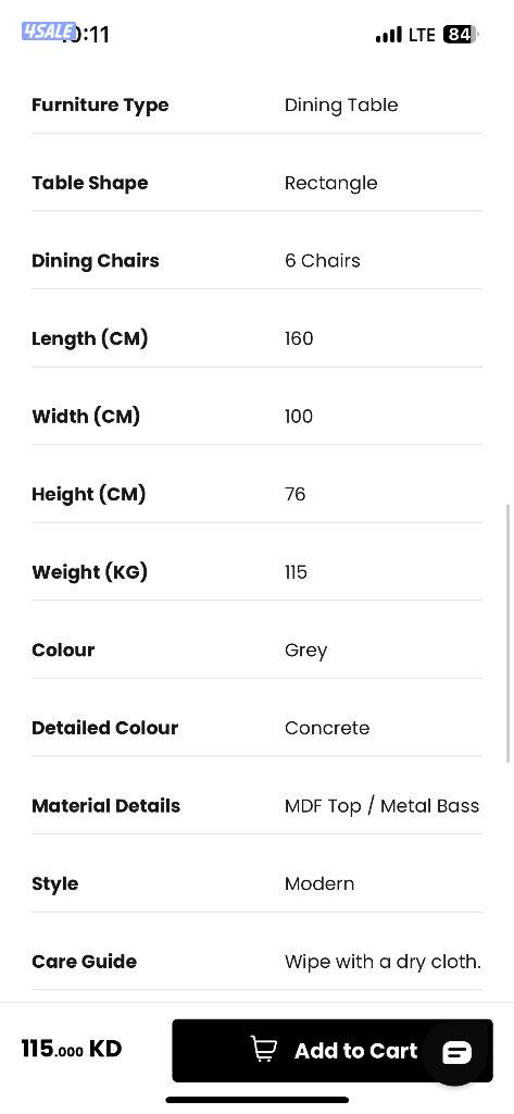 طاولة طعام ٦ اشخاص من دون كراسي4