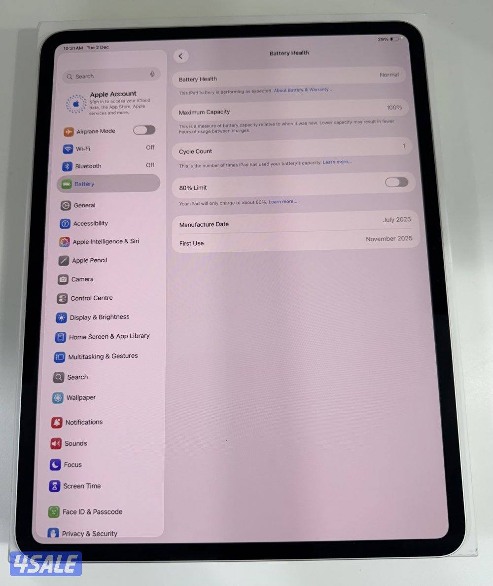 Apple iPad Pro13” M5 Chip, 12 GB RAM, 256GB Wifi Silver 1Day Used Only8