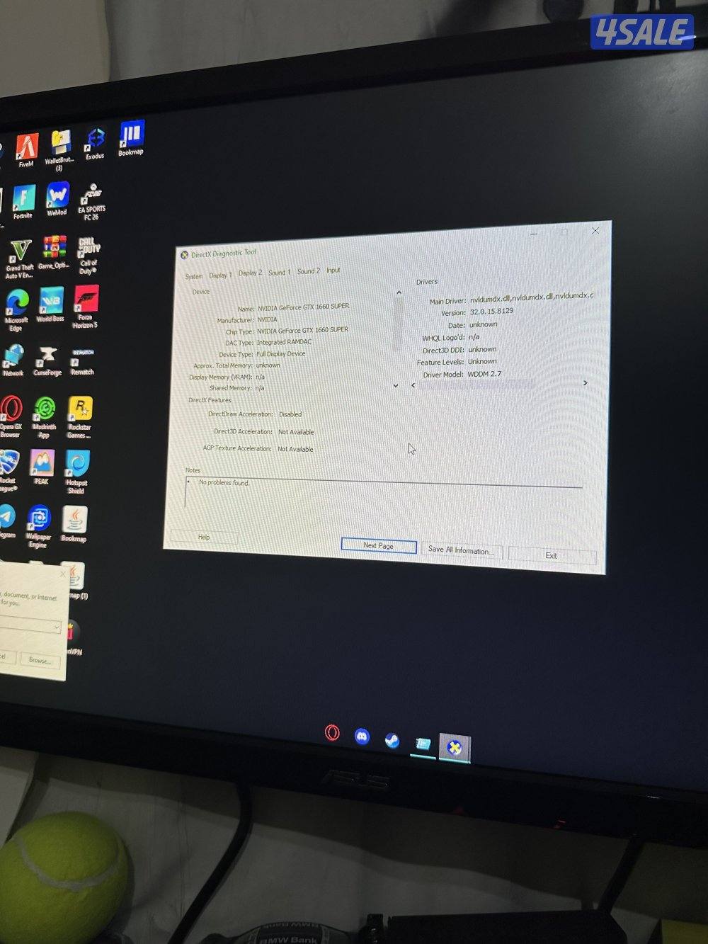 للبيع بيسي 1660سوبر شغال اموره تمام مع شاشه asus قيمنق ممتازه 144hz0