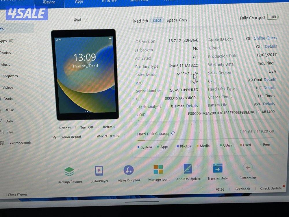 ايباد أبل 5 الخامس 128 قيقا بطارية 96 نظيف جدا مو مصلح ولا شي فيه6