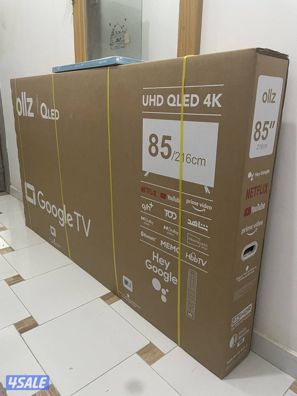 تلفزيون 85 بوصه QLED اعلي مواصفات 2025 جديد بالكرتون توصيل 24 ساعه0