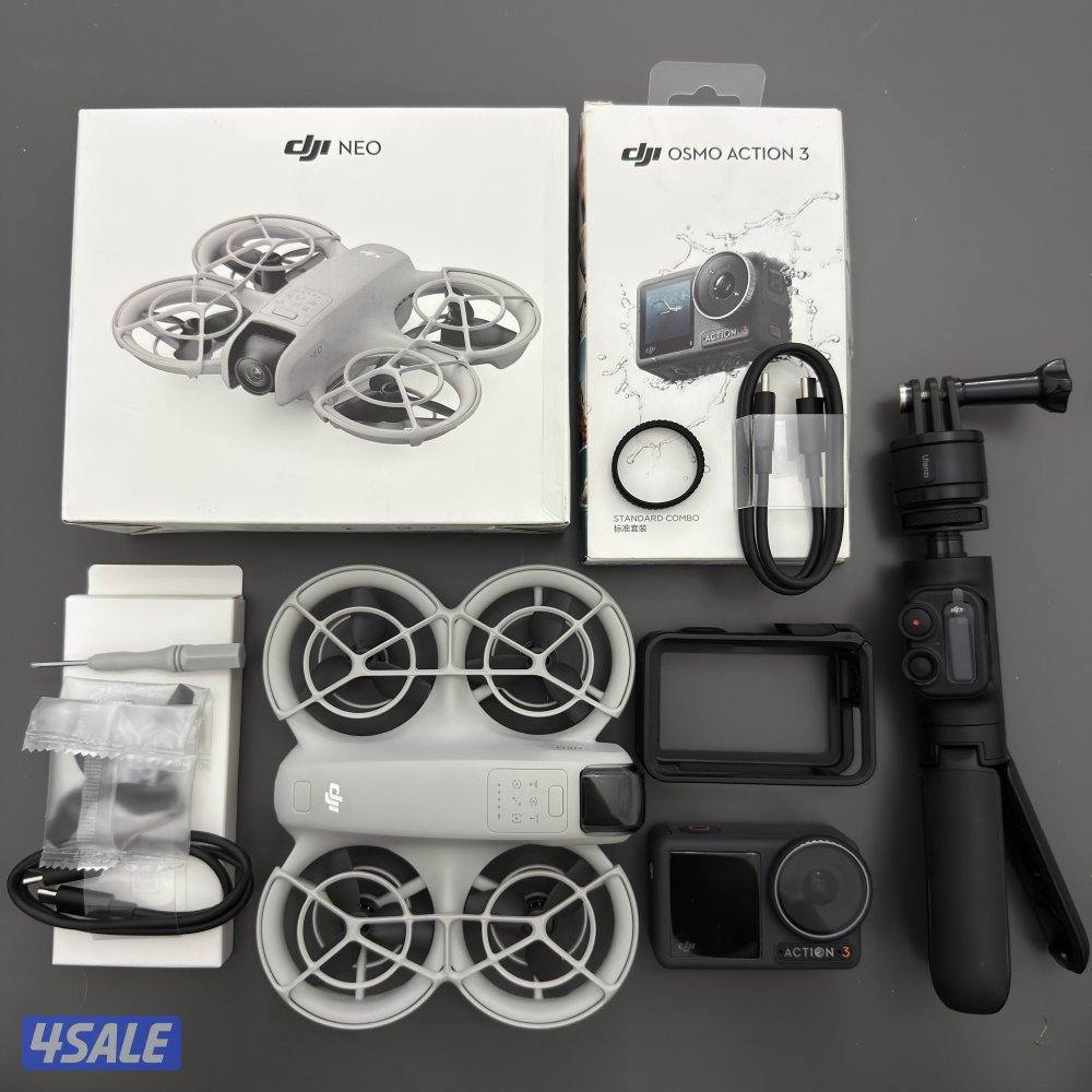 Dji action 3 + tripod with remote + dji NEO drone شبه جدد استعمال قليل0