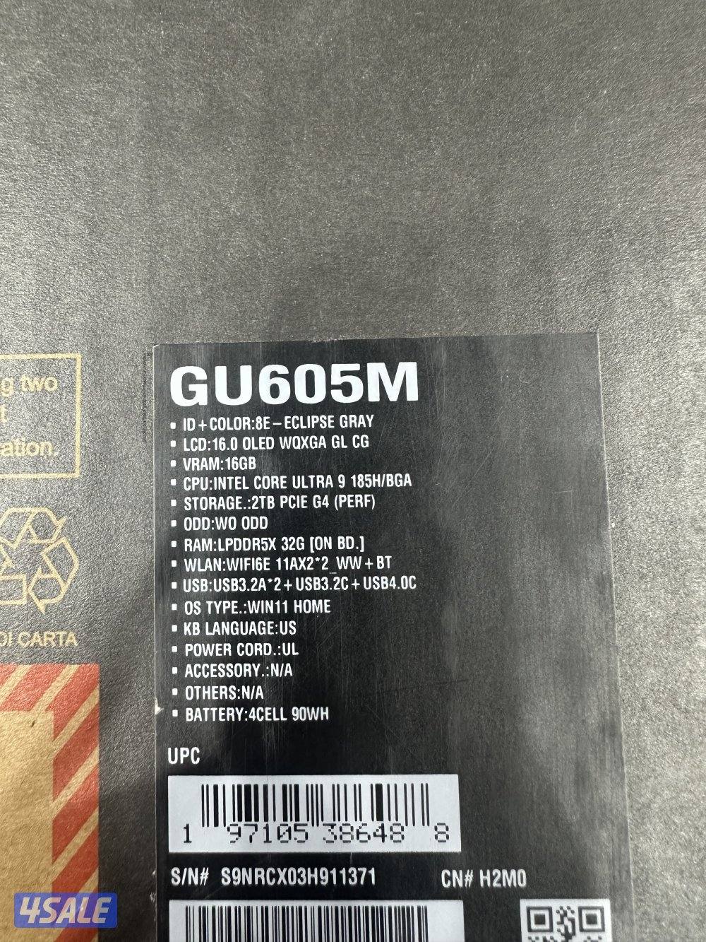 Asus ROG Zephyrus G16- Core Ultra 9 - 32GB RTX4090-16GB-2TB-2.5k OLED5