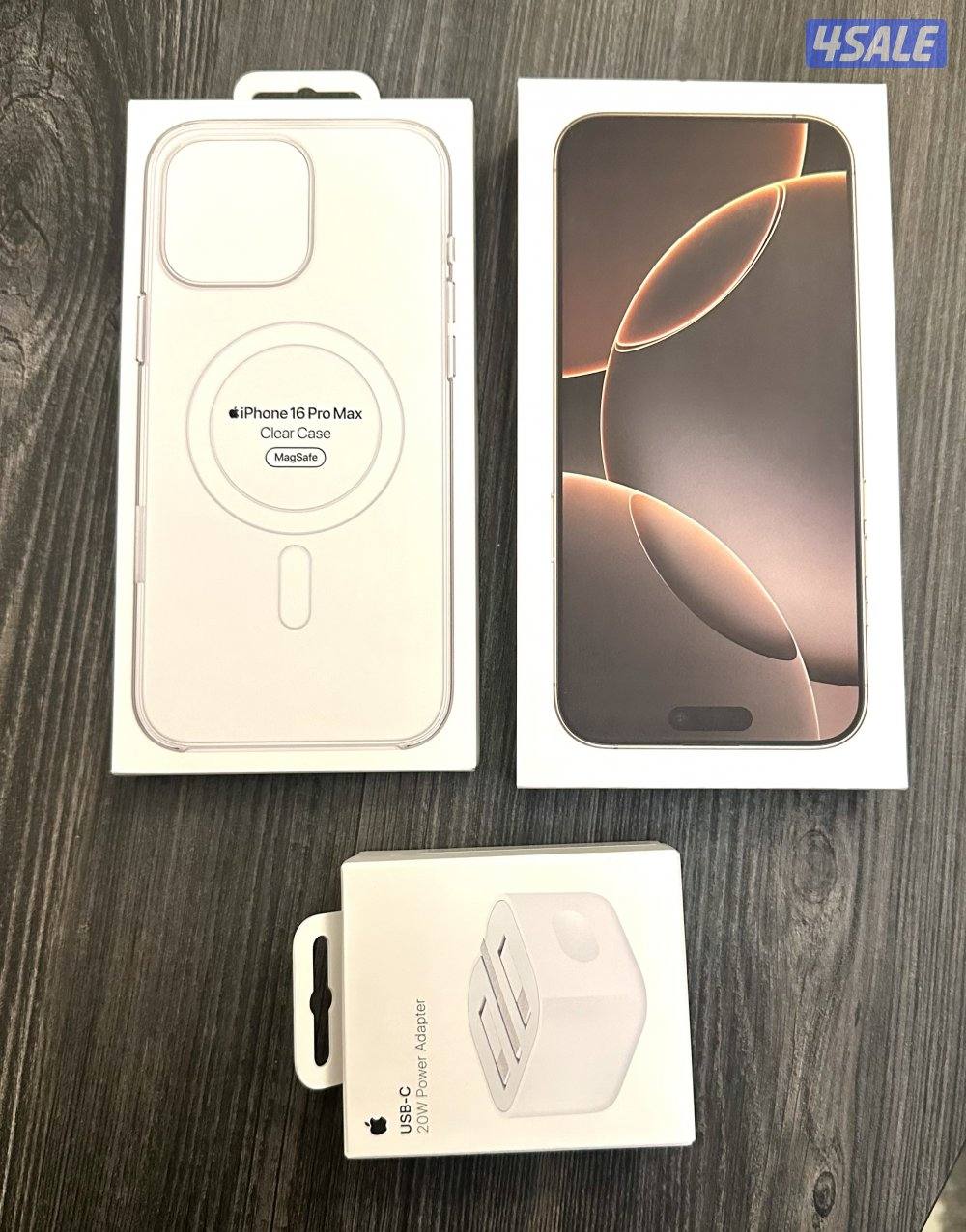 ايفون 16 بروماكس 256 جيجا لون تيتانيوم صحراوي مع كڤر حماية وراس شحن1